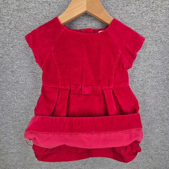 JACADI PARIS RED VELVET BABY DRESS – SIZE 18M – BOW WAIST – 100% COTTON - Picture 5 of 9
